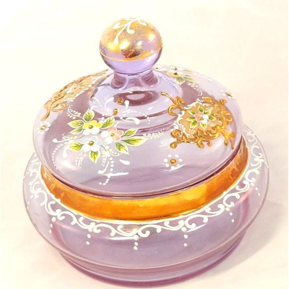 Italian Venetian Murano Art Glass Moriage Powder Candy Covered Jar Vintage - Picture 1 of 9